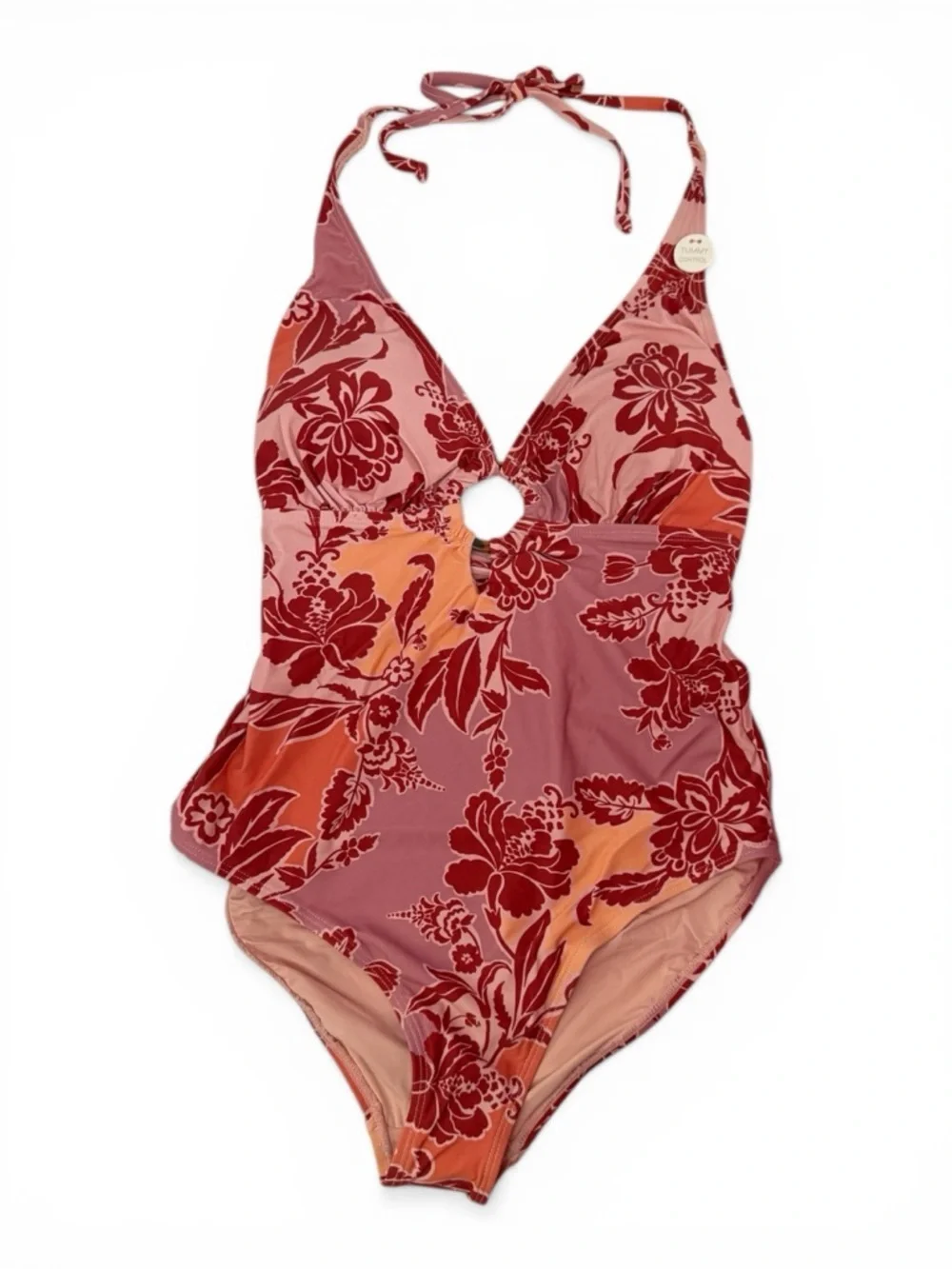NWT Onshore La Perouse Floral Halter One Piece Swimsuit Ring Detail Pink Size 12